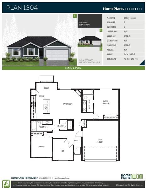 Home Plans NW Plan 1304-AB floor plan and specification sheet