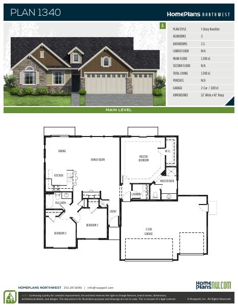 Home Plans NW Plan 1340-A floor plan and specification sheet
