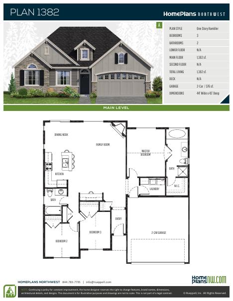 Home Plans NW Plan 1382-A floor plan and specification sheet