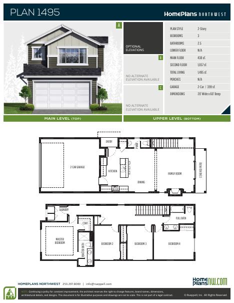 Home Plans NW Plan 1495 floor plan and specification sheet