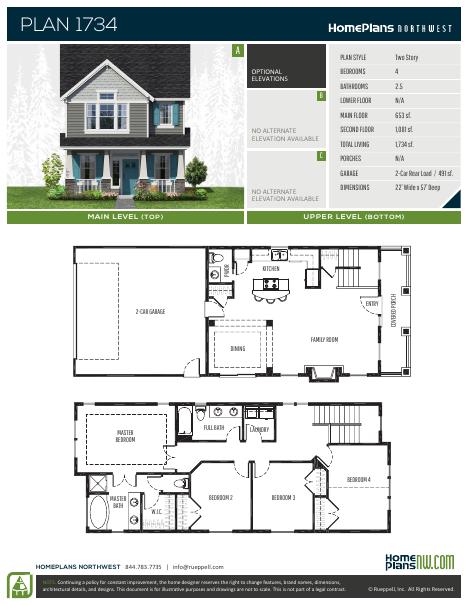 Home Plans NW Plan 1734 floor plan and specification sheet