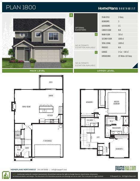 Home Plans NW Plan 1800 floor plan and specification sheet