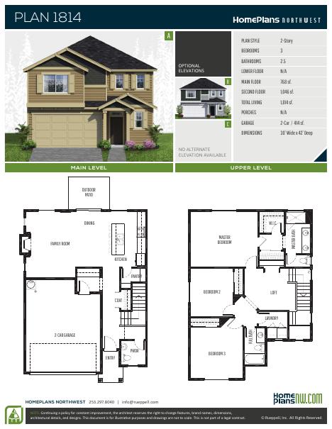 Home Plans NW Plan 1814 floor plan and specification sheet