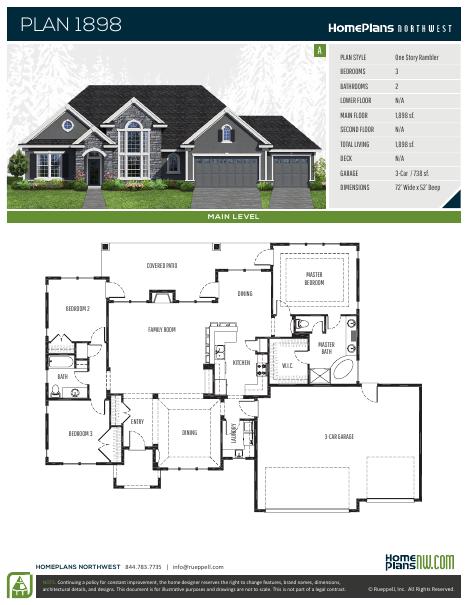 Home Plans NW Plan 1898-A floor plan and specification sheet