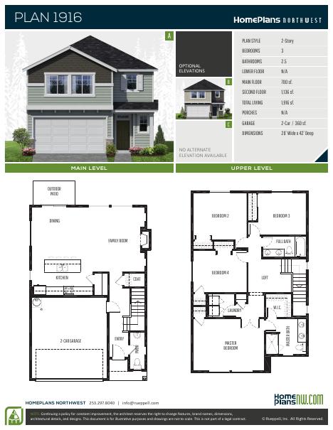 Home Plans NW Plan 1916 floor plan and specification sheet