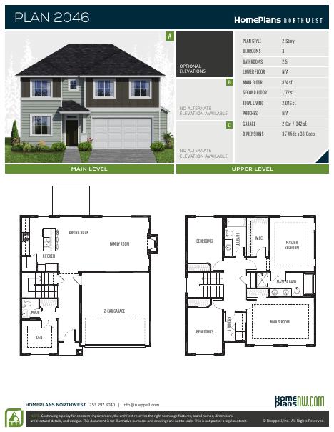 Home Plans NW Plan 2046 floor plan and specification sheet