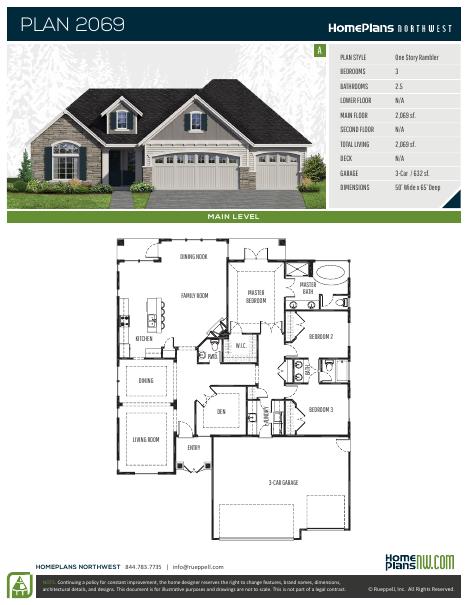 Home Plans NW Plan 2069-A floor plan and specification sheet