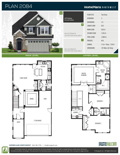 Home Plans NW Plan 2084 floor plan and specification sheet