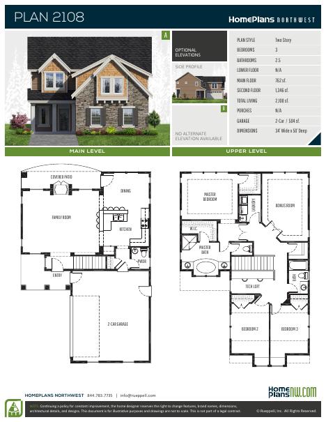 Home Plans NW Plan 2108 floor plan and specification sheet