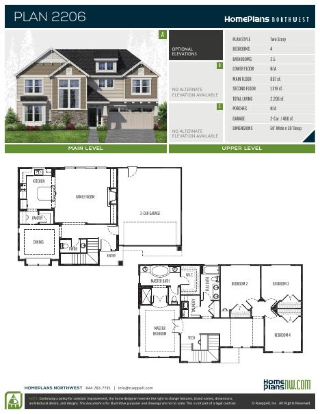 Home Plans NW Plan 2206 floor plan and specification sheet