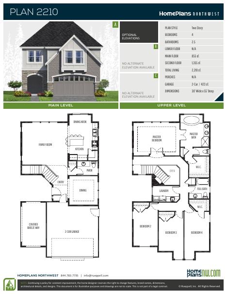 Home Plans NW Plan 2210 floor plan and specification sheet