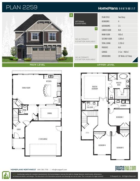 Home Plans NW Plan 2259 floor plan and specification sheet