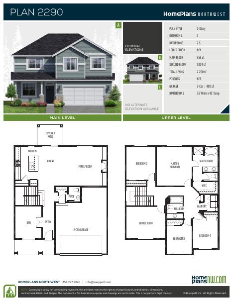 Home Plans NW Plan 2290 floor plan and specification sheet