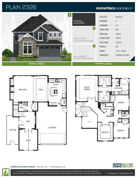 Home Plans NW Plan 2326 floor plan and specification sheet