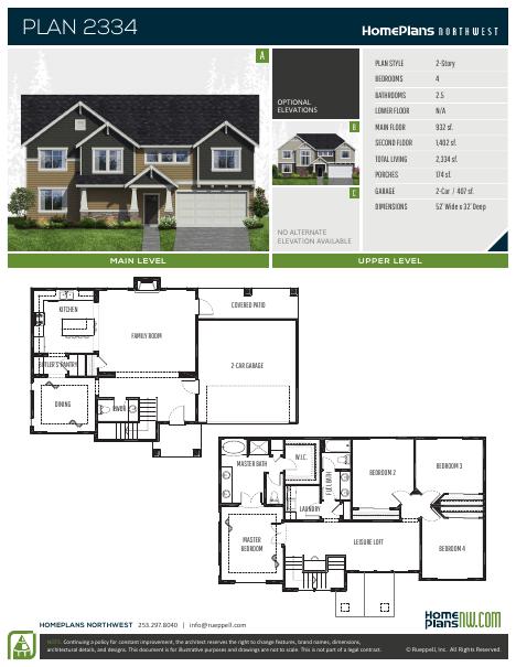 Home Plans NW Plan 2334 floor plan and specification sheet