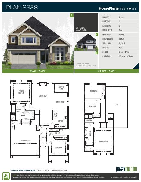 Home Plans NW Plan 2338 floor plan and specification sheet