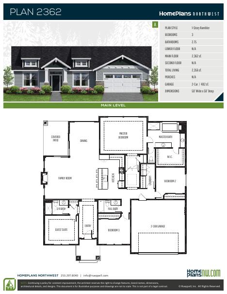 Home Plans NW Plan 2362-A floor plan and specification sheet
