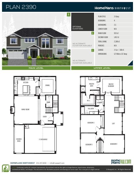 Home Plans NW Plan 2390 floor plan and specification sheet