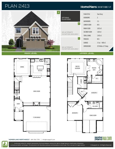 Home Plans NW Plan 2413 floor plan and specification sheet
