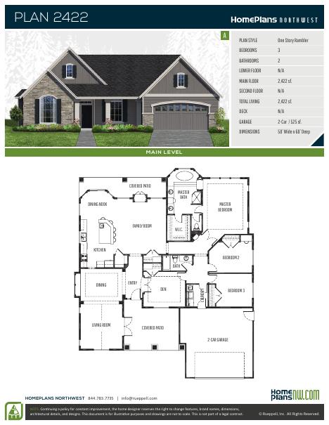 Home Plans NW Plan 2422-A floor plan and specification sheet