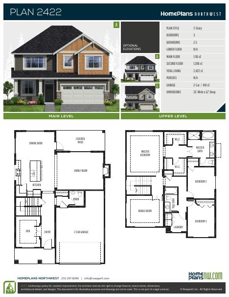 Home Plans NW Plan 2422 floor plan and specification sheet