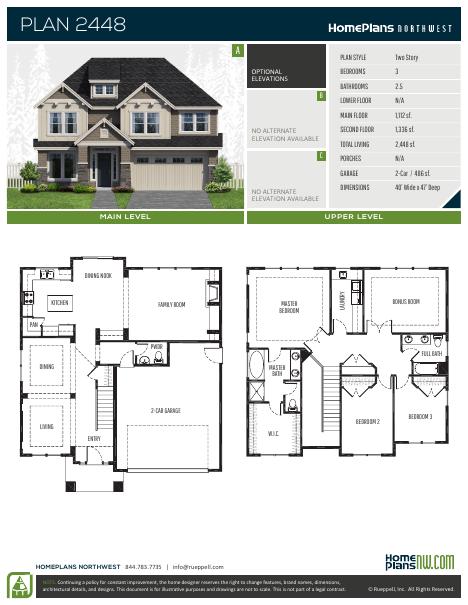 Home Plans NW Plan 2448 floor plan and specification sheet