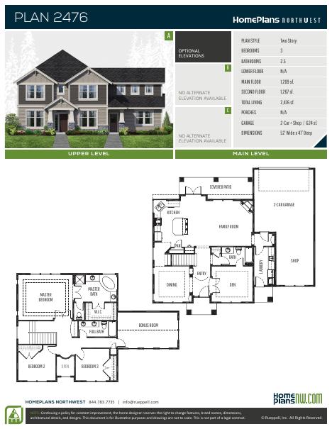 Home Plans NW Plan 2476 floor plan and specification sheet