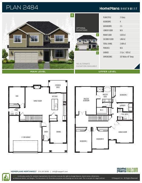 Home Plans NW Plan 2484 floor plan and specification sheet