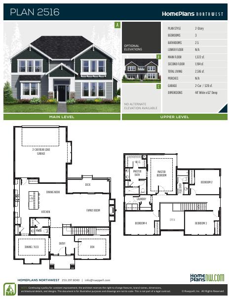 Home Plans NW Plan 2516 floor plan and specification sheet