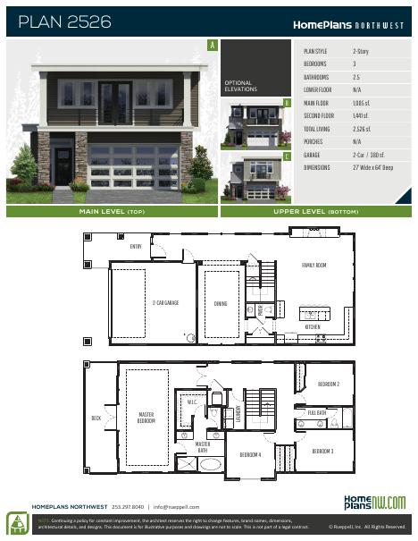 Home Plans NW Plan 2526 floor plan and specification sheet