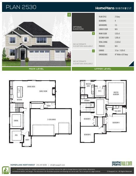 Home Plans NW Plan 2530 floor plan and specification sheet