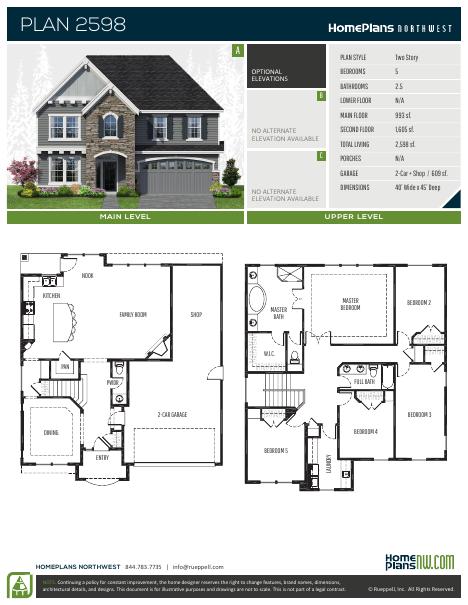 Home Plans NW Plan 2598 floor plan and specification sheet