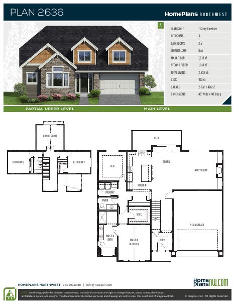 Home Plans NW Plan 2636-A floor plan and specification sheet