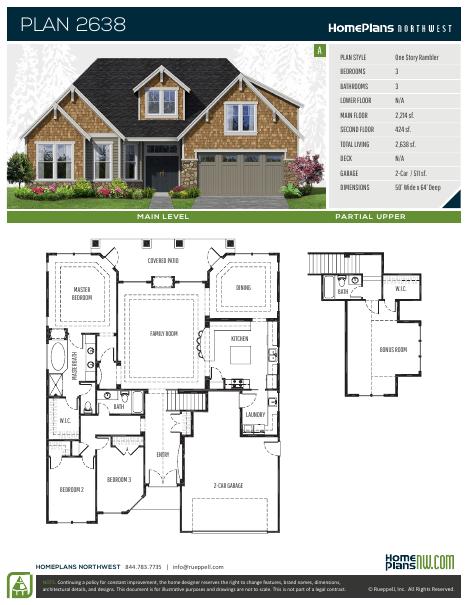 Home Plans NW Plan 2638-A floor plan and specification sheet