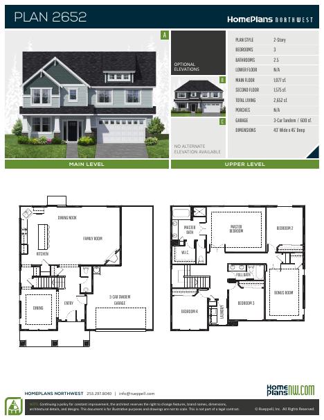 Home Plans NW Plan 2652 floor plan and specification sheet