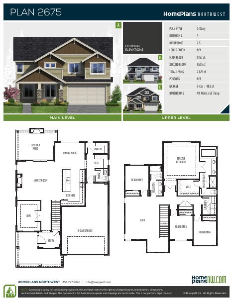 Home Plans NW Plan 2675 floor plan and specification sheet