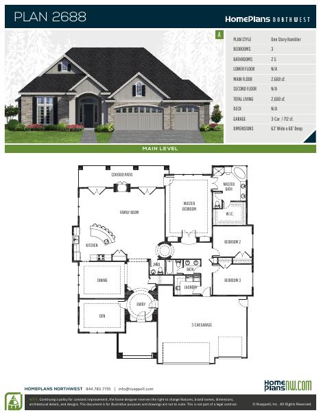 Home Plans NW Plan 2688-A floor plan and specification sheet