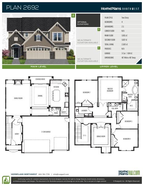 Home Plans NW Plan 2692 floor plan and specification sheet