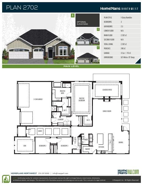 Home Plans NW Plan 2702-ABC floor plan and specification sheet