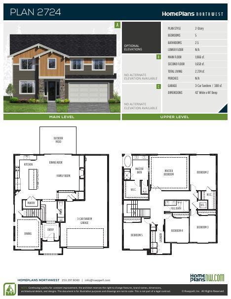 Home Plans NW Plan 2724 floor plan and specification sheet