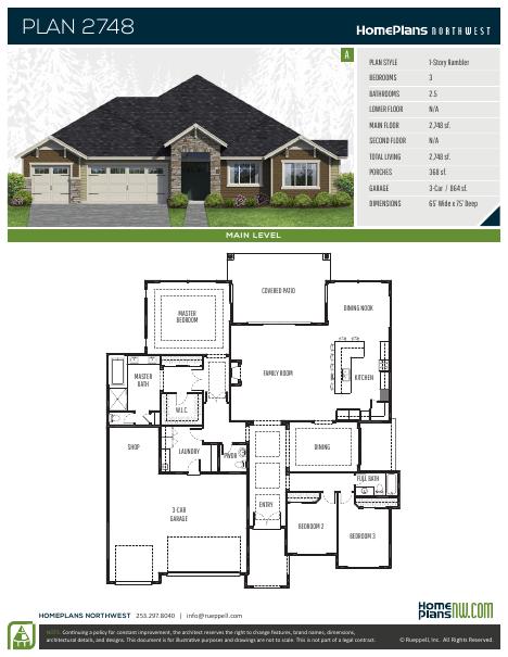 Home Plans NW Plan 2748-A floor plan and specification sheet