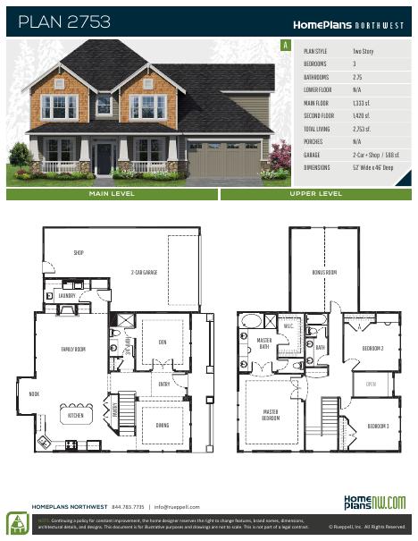 Home Plans NW Plan 2753 floor plan and specification sheet
