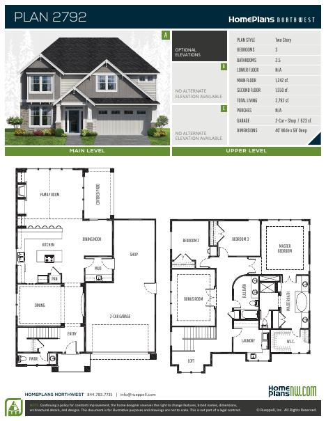 Home Plans NW Plan 2792 floor plan and specification sheet