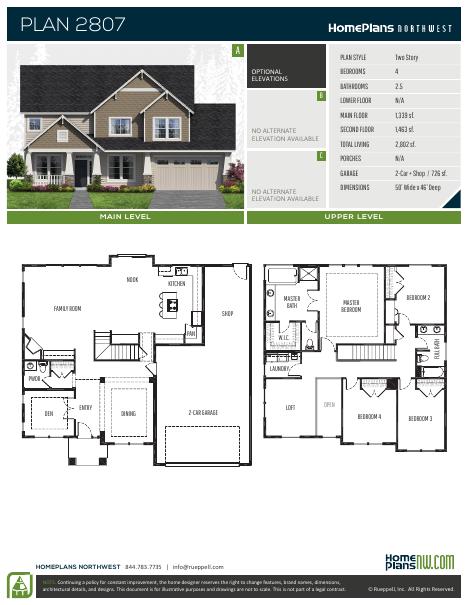 Home Plans NW Plan 2807 floor plan and specification sheet