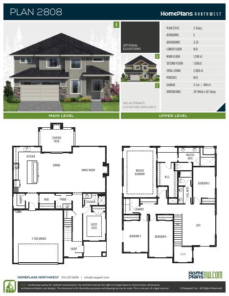 Home Plans NW Plan 2808 floor plan and specification sheet