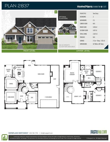 Home Plans NW Plan 2837 floor plan and specification sheet