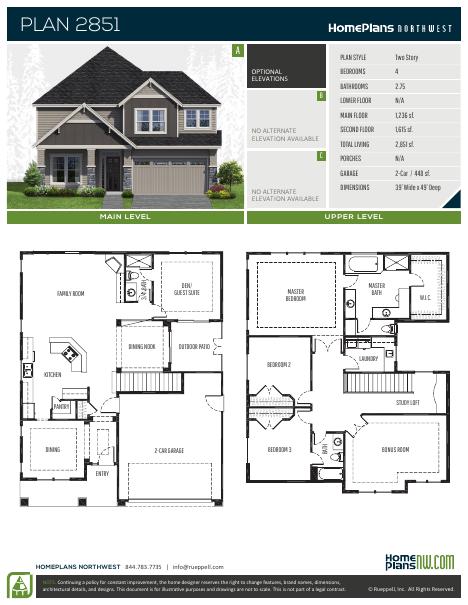Home Plans NW Plan 2851 floor plan and specification sheet