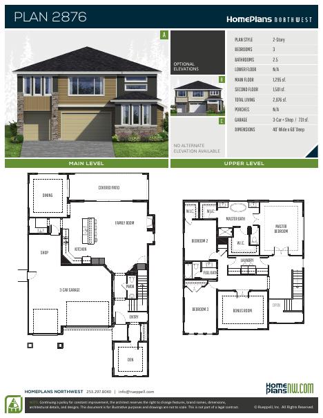 Home Plans NW Plan 2876 floor plan and specification sheet