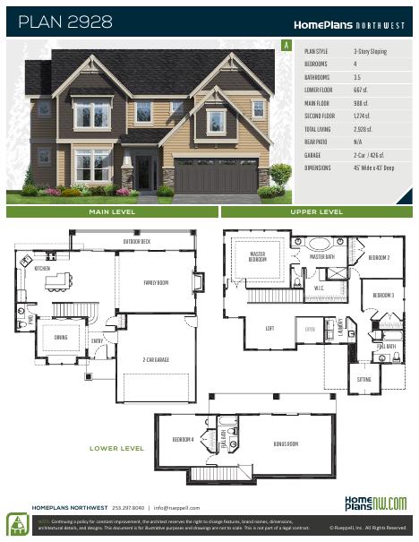 Home Plans NW Plan 2928-A floor plan and specification sheet