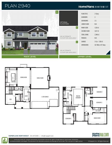 Home Plans NW Plan 2940 floor plan and specification sheet